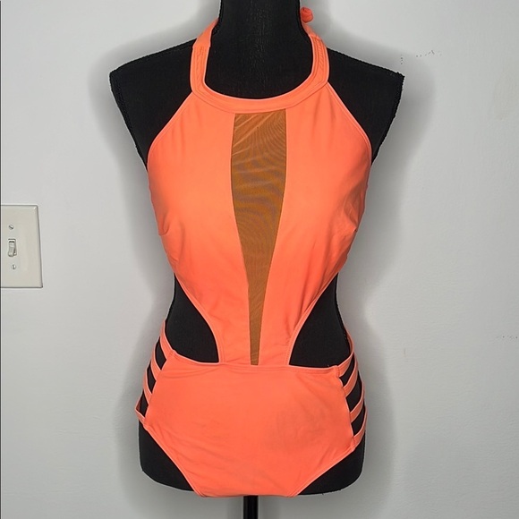 Orange Halter Neck Women's Swimsuit - Picture 3 of 11